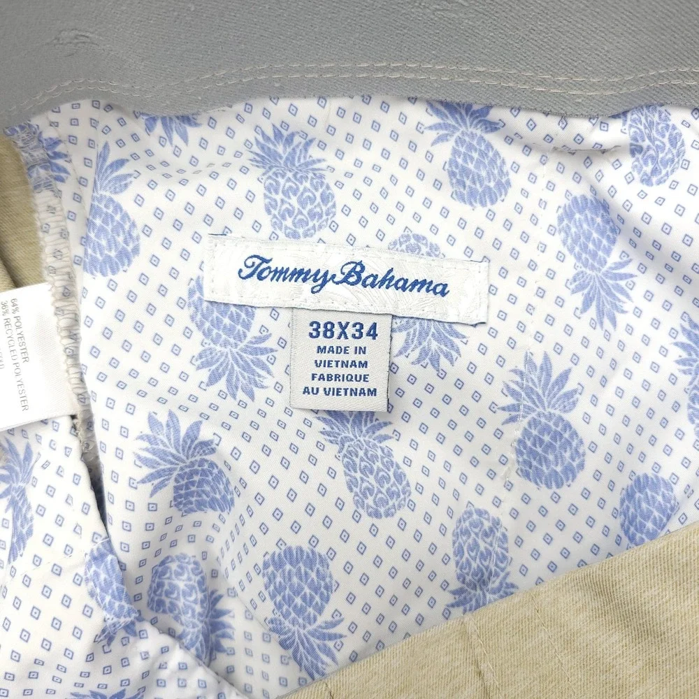 Tommy Bahama Pants Mens 38x34 Beige Chino Polyester Stretch Casual Polyester